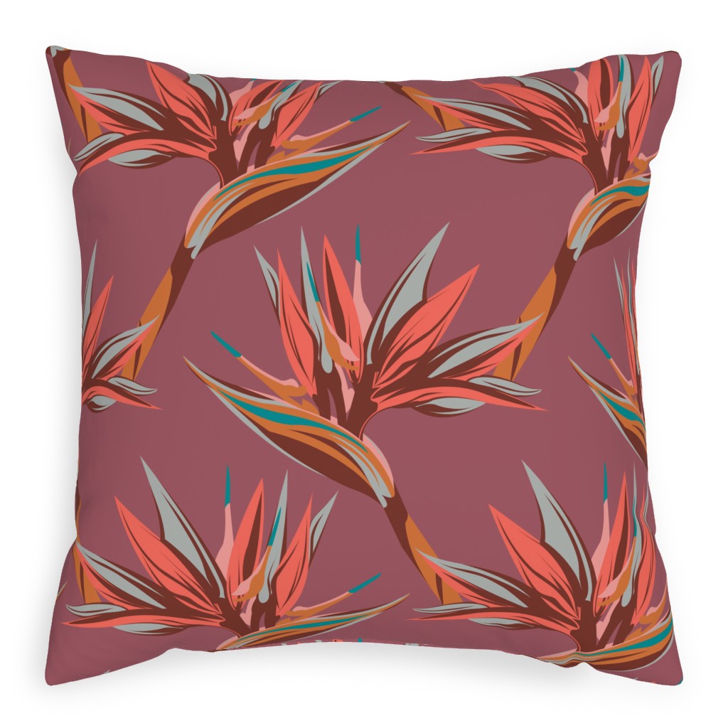 Birds of Paradise - Mauvewood Pillow, Woven, Beige, 20x20, Single Sided, Pink
