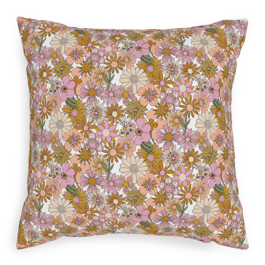 Chelsea Vintage Floral Garden - Pink Pillow, Woven, Beige, 20x20, Single Sided, Pink, Bright Pink