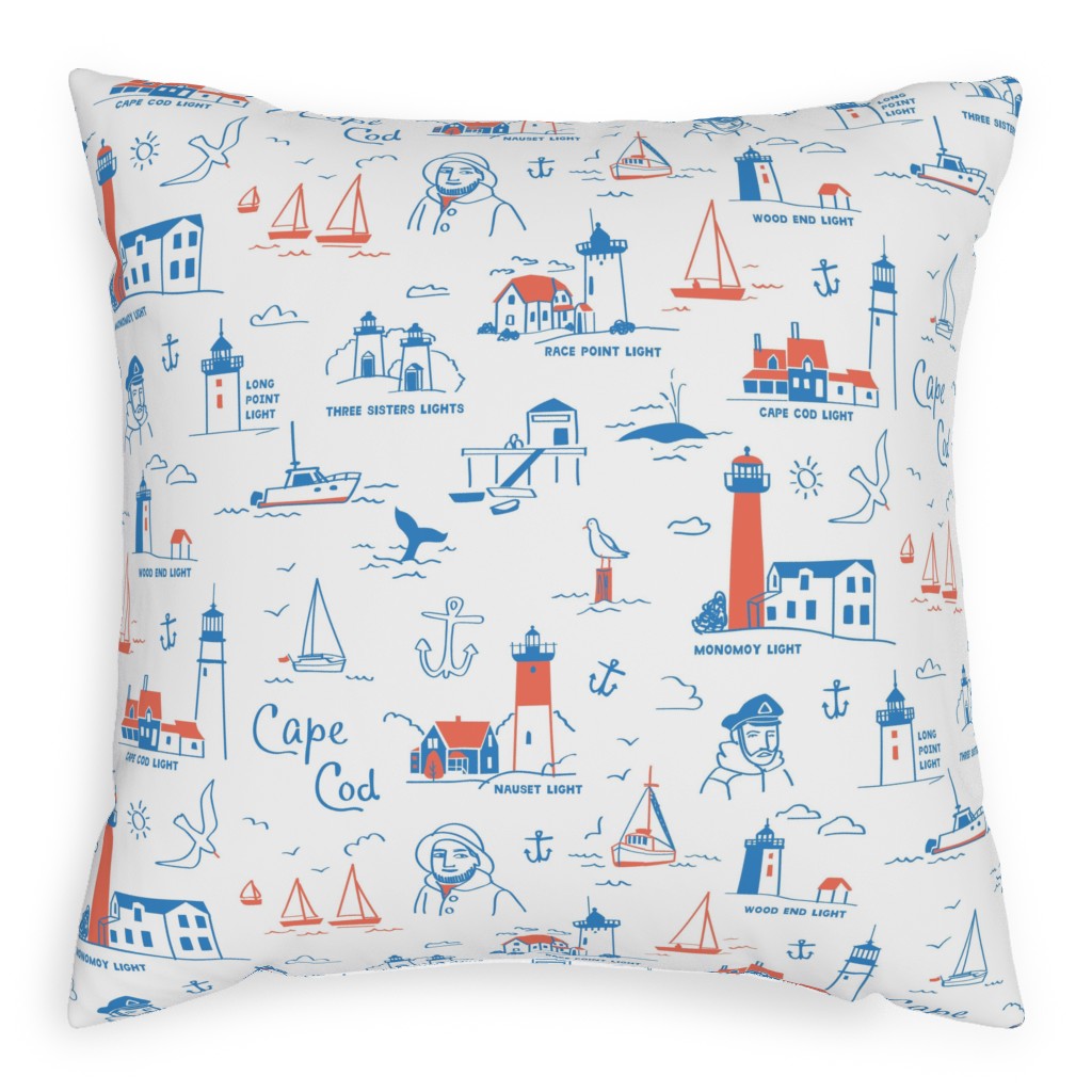 Cape Cod- Blue Pillow, Woven, Beige, 20x20, Single Sided, Blue, True Blue