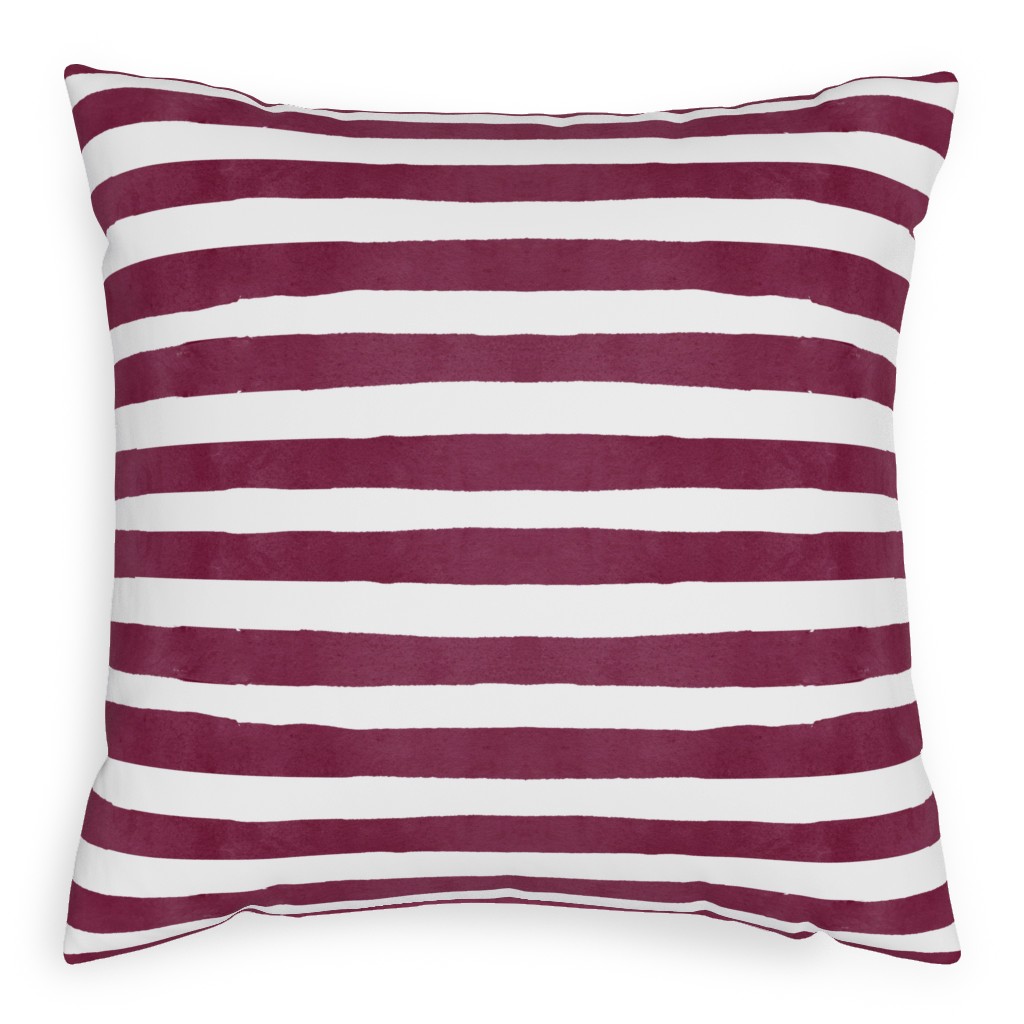 Stripe - Maroon Pillow, Woven, Beige, 20x20, Single Sided, Red