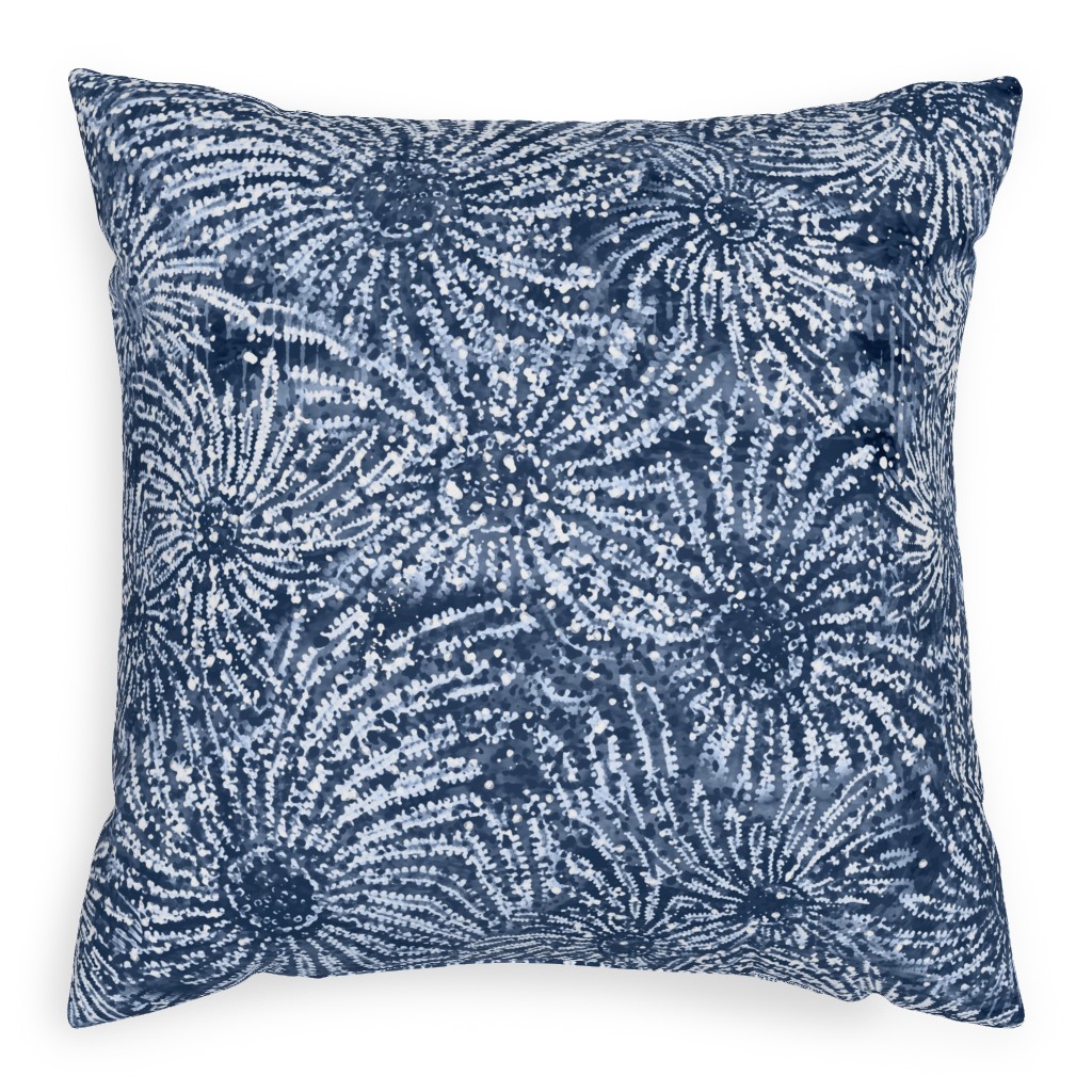 Shibori Floral Bursts - Navy Pillow, Woven, Beige, 20x20, Single Sided, Blue, True Blue