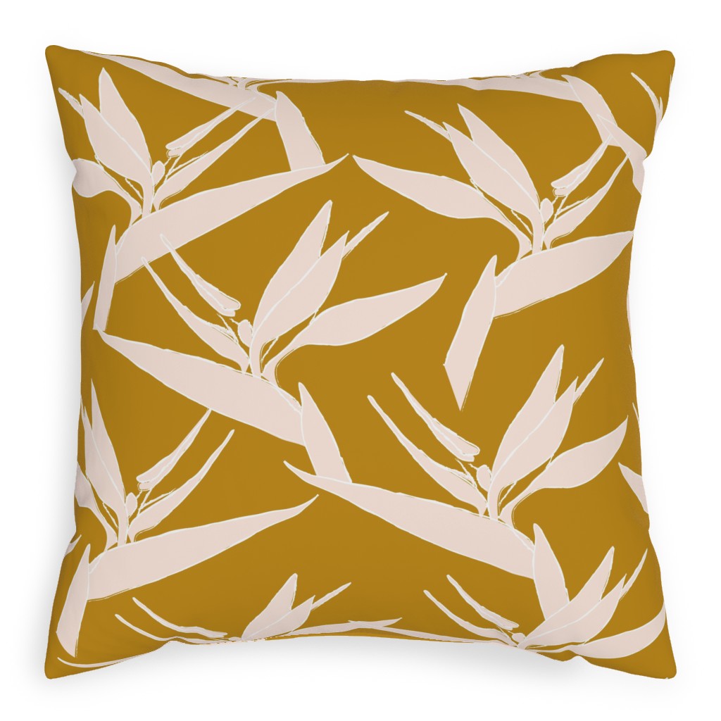 Freehand Birds of Paradise - Mustard and Pale Peach Pillow, Woven, Beige, 20x20, Single Sided, Yellow, Classic Yellow