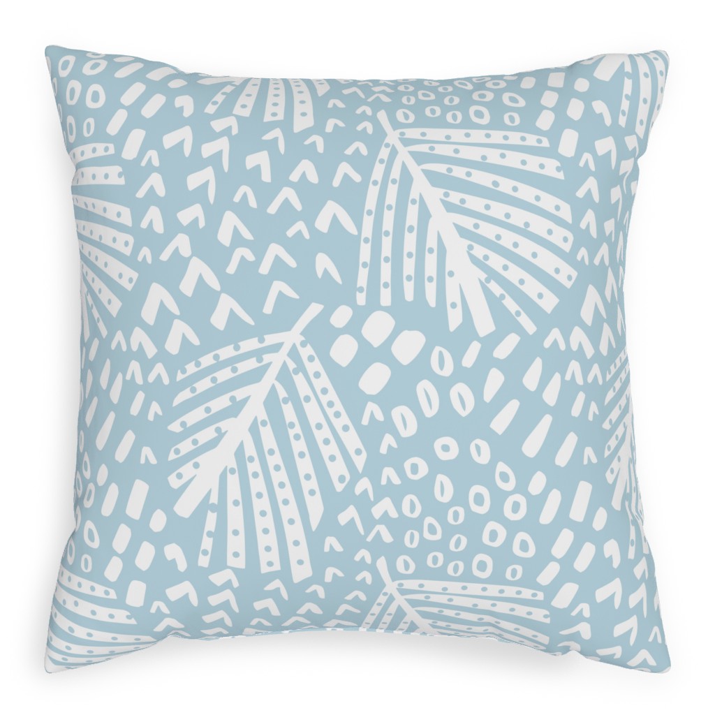 Palm Leaves Pillow, Woven, Beige, 20x20, Single Sided, Blue, Oasis