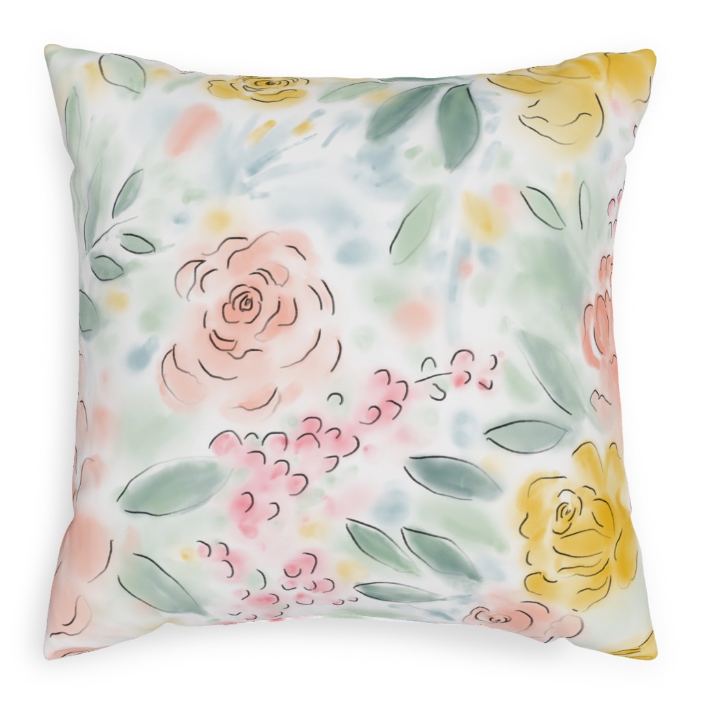 Barely There Watercolor Floral - Multi Pillow, Woven, Beige, 20x20, Single Sided, Multicolor