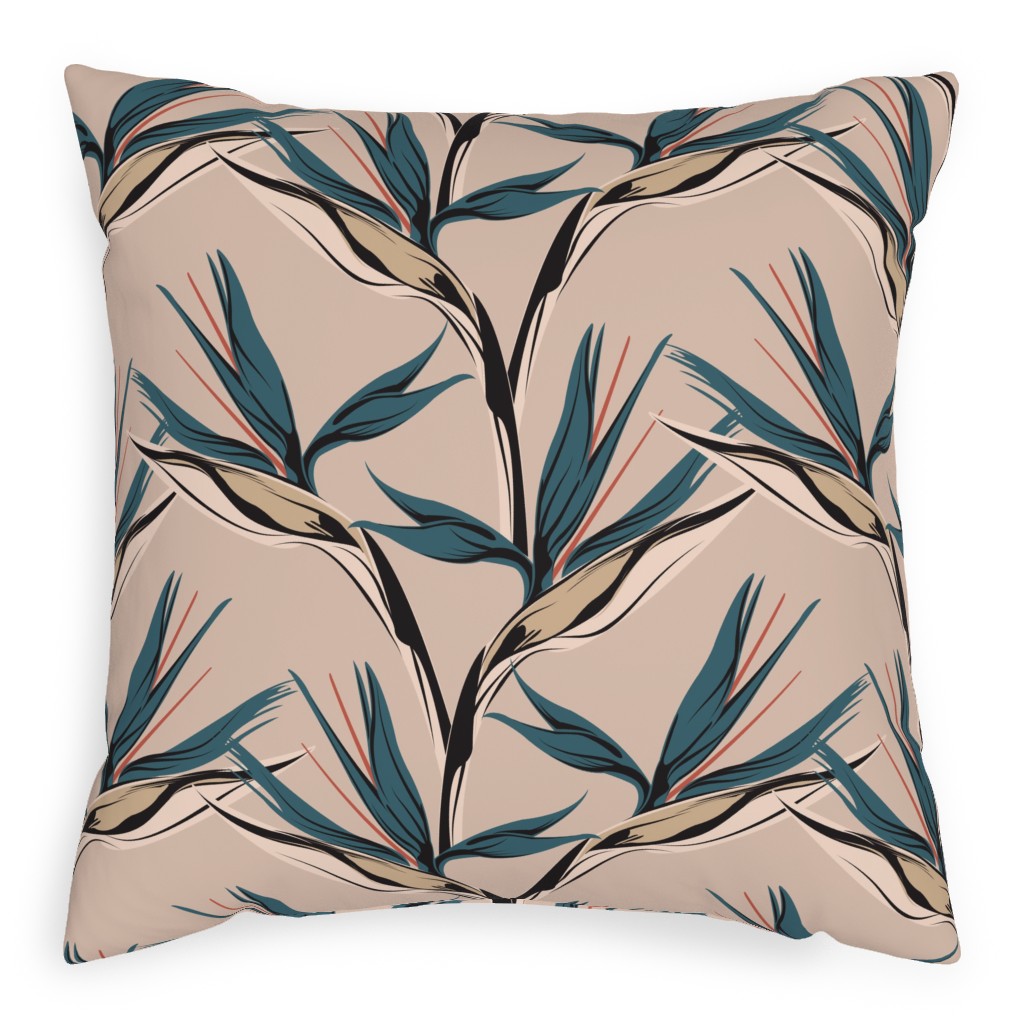Bird of Paradise Pillow, Woven, Beige, 20x20, Single Sided, Pink, Pearl