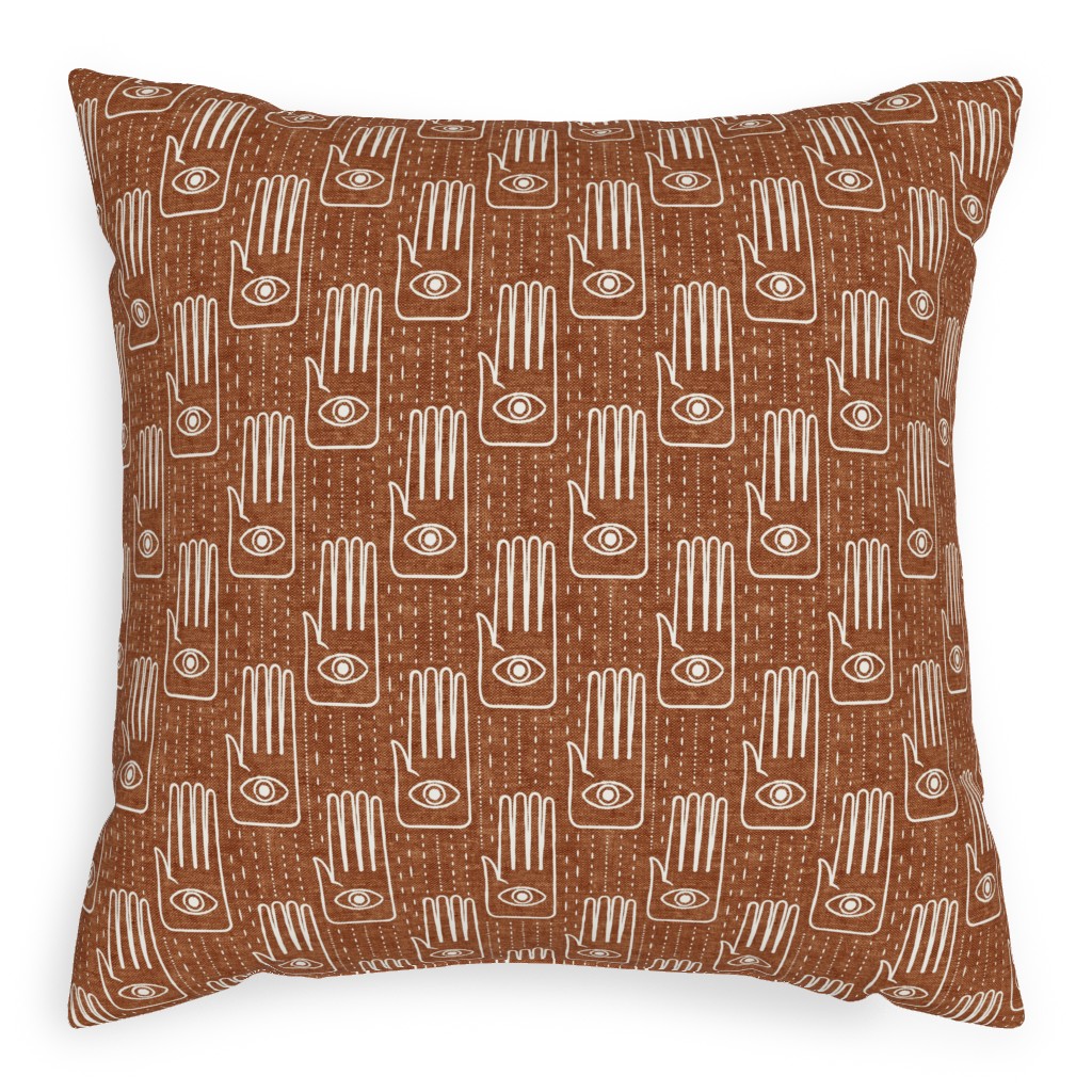 Adorned Palm Hands on Woven Ginger Pillow, Woven, Beige, 20x20, Single Sided, Orange, Orange