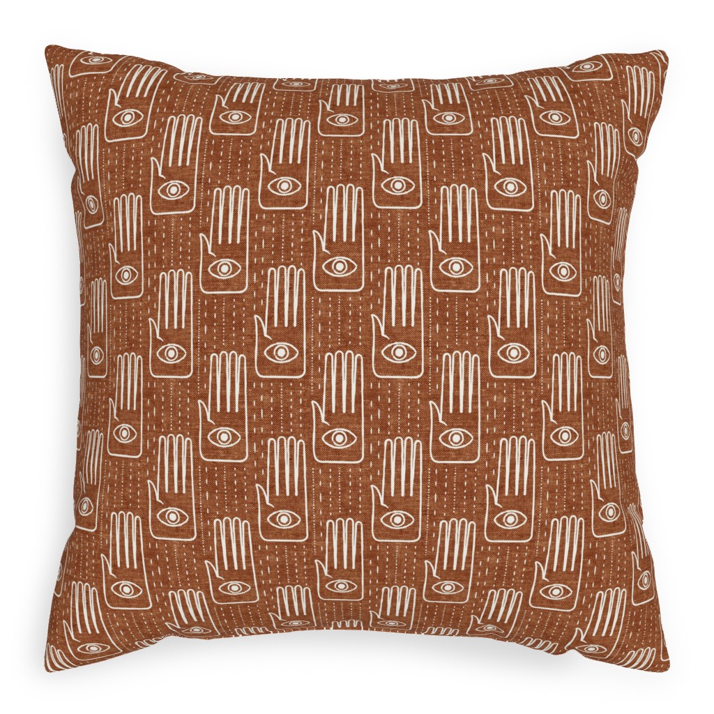 Adorned Palm Hands on Woven Ginger Pillow, Woven, Beige, 20x20, Single Sided, Orange