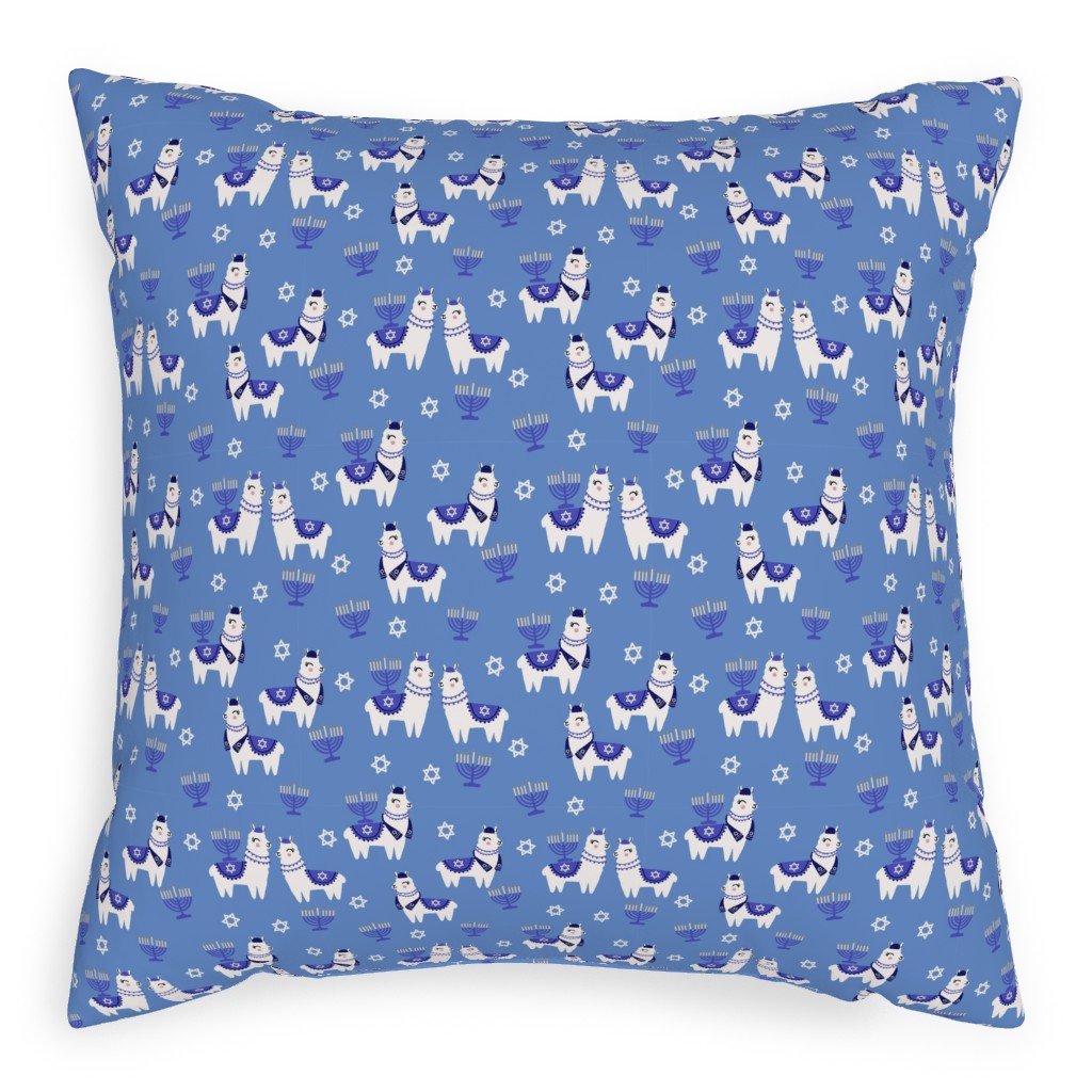 Llamakah - Blue Pillow, Woven, Beige, 20x20, Single Sided, Blue