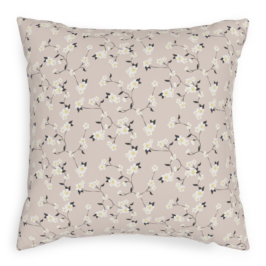 Climbing Flower - Pink Pillow, Woven, Beige, 20x20, Single Sided, Pink