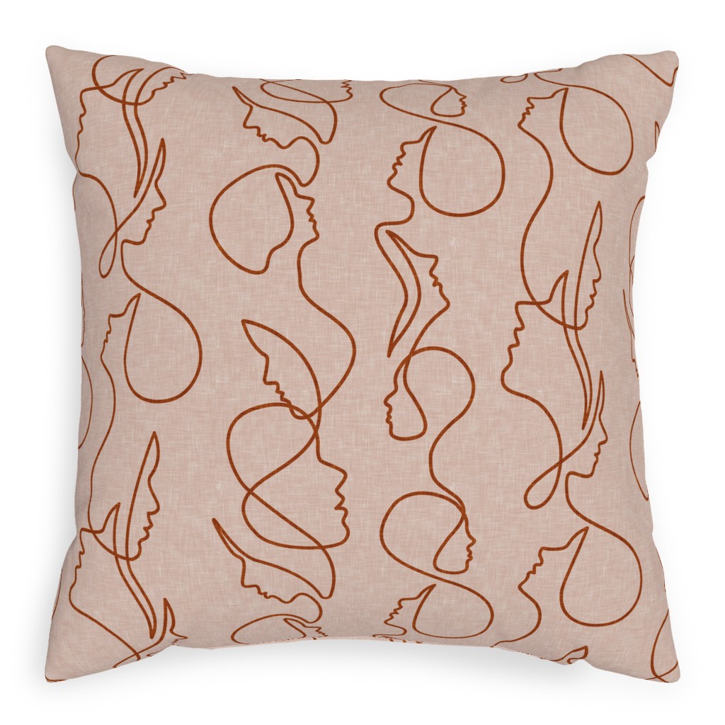Aria - Flowing Faces - Blush and Brick Pillow, Woven, Beige, 20x20, Single Sided, Pink, Bright Pink