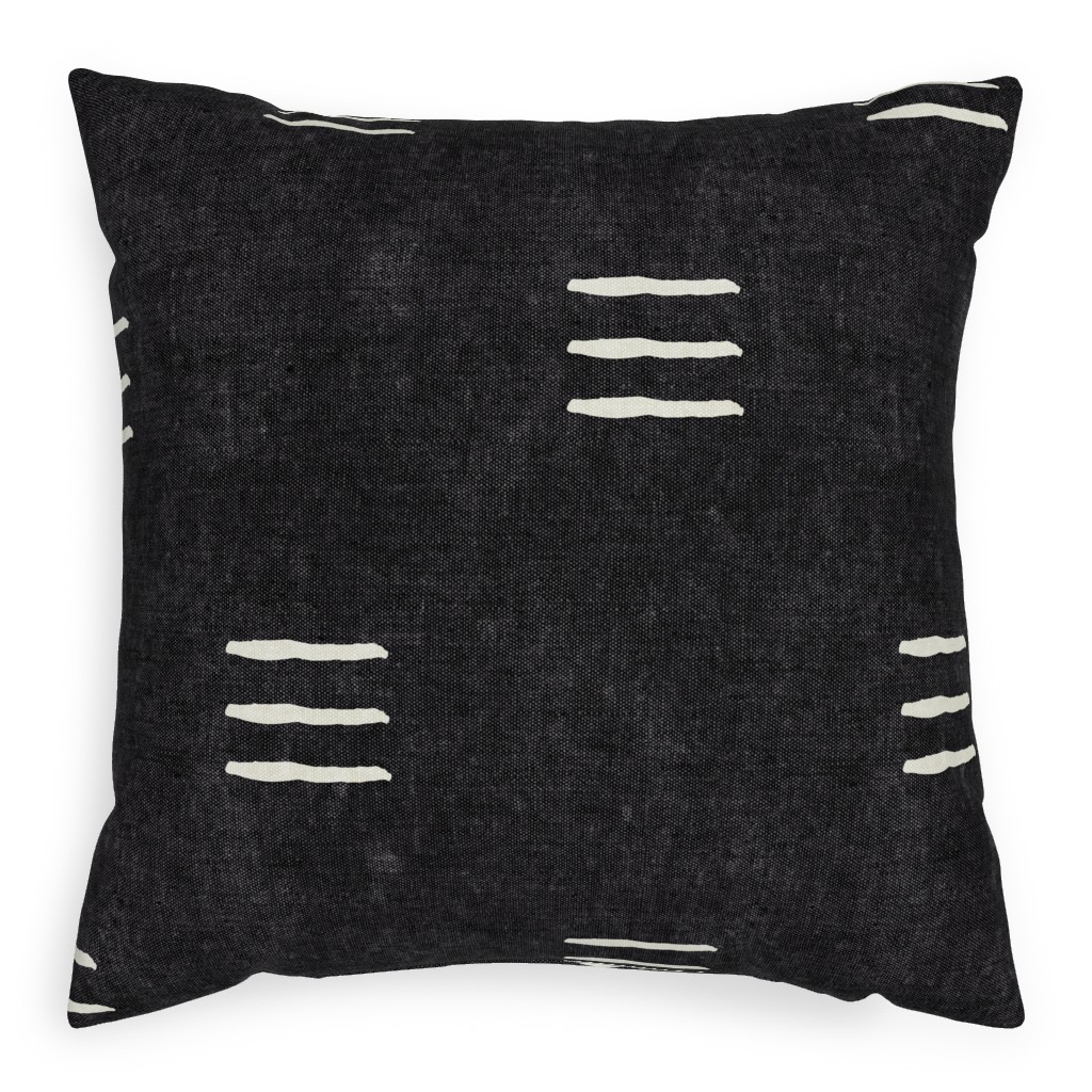 Triple Dash Mudcloth Pillow, Woven, Beige, 20x20, Single Sided, Black, Charcoal