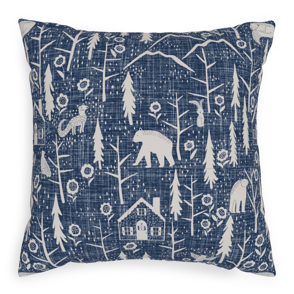 Gingerbread Forest - White on Blue Pillow, Woven, Beige, 20x20, Single Sided, Blue, True Blue