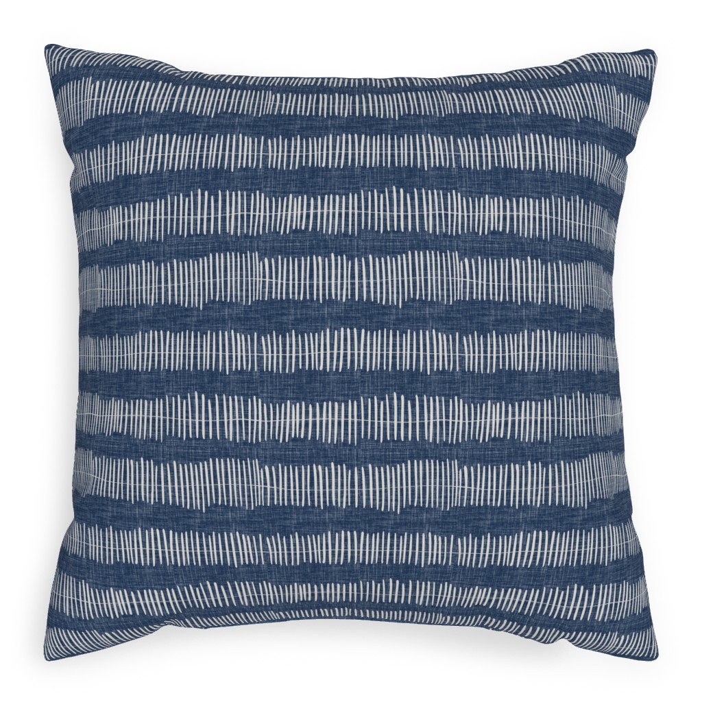 Denim Stripe Pillow, Woven, Beige, 20x20, Single Sided, Blue, True Blue