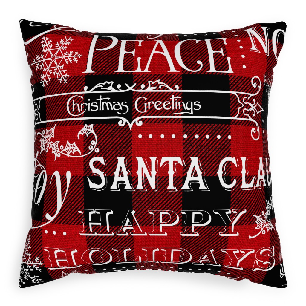 Buffalo Plaid Christmas Typography - Red and Black Pillow, Woven, Beige, 20x20, Single Sided, Red, Red