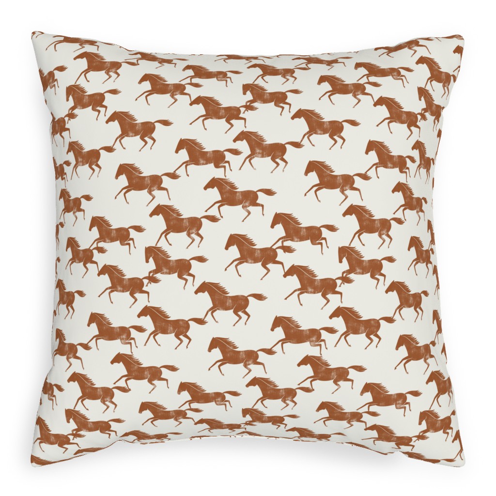 Wild Horses - Ginger on Cream Pillow, Woven, Beige, 20x20, Single Sided, Brown, Brown
