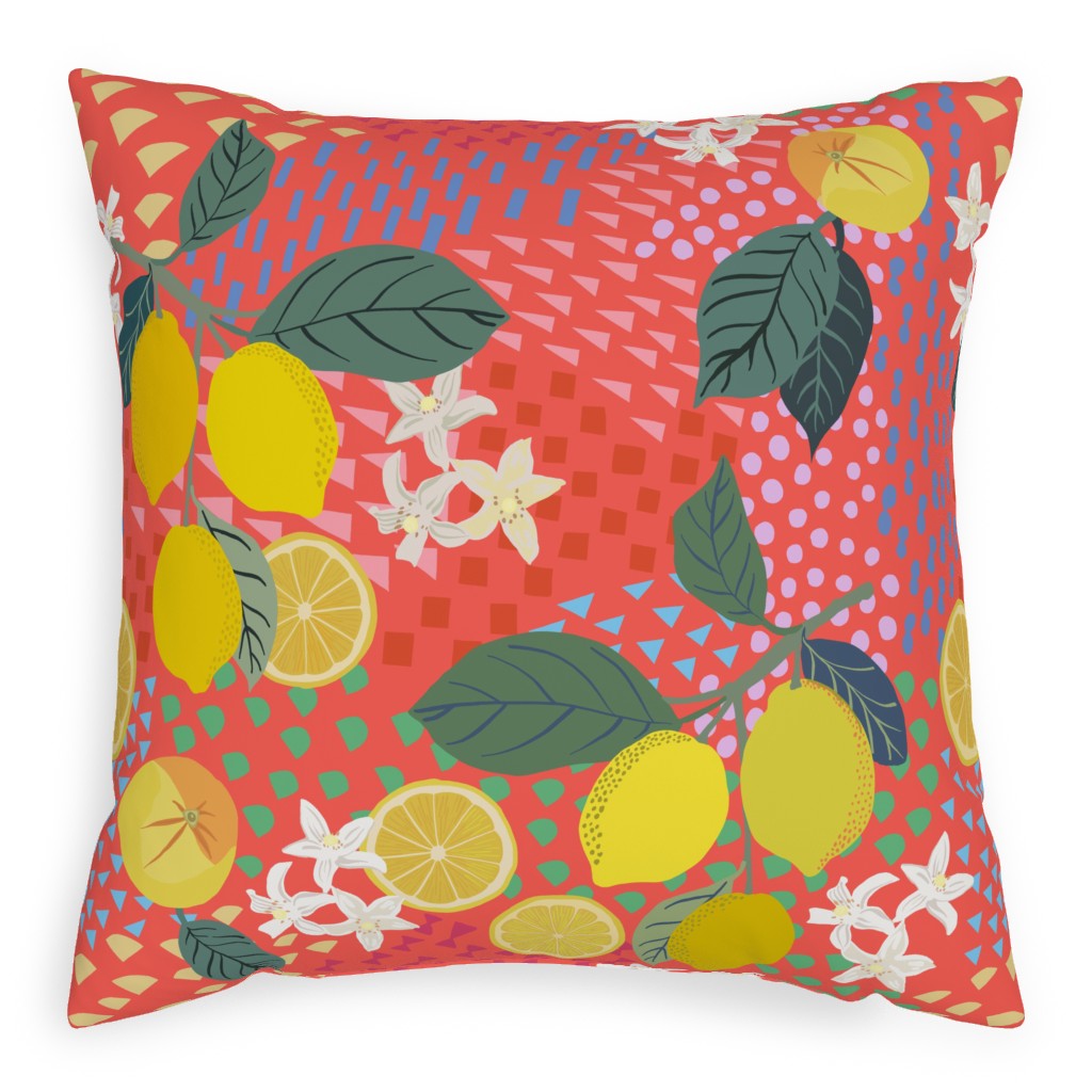 Lemon Flower Branches and Pop - Pink Pillow, Woven, Beige, 20x20, Single Sided, Pink, Bright Pink
