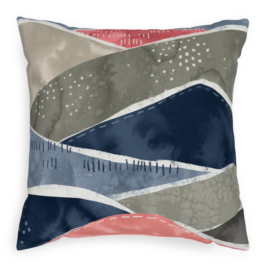 Romantic Watercolor Mountain Landscape Pillow, Woven, Beige, 20x20, Single Sided, Multicolor