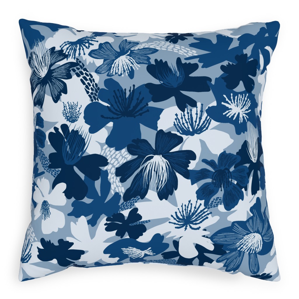 Barely Blue Floral Pillow, Woven, Beige, 20x20, Single Sided, Blue, True Blue