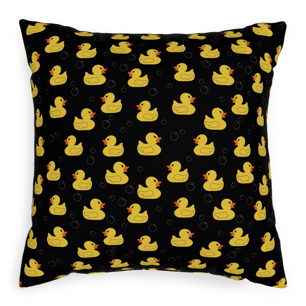 Rubber Duckie - Dark Pillow, Woven, Beige, 20x20, Single Sided, Black
