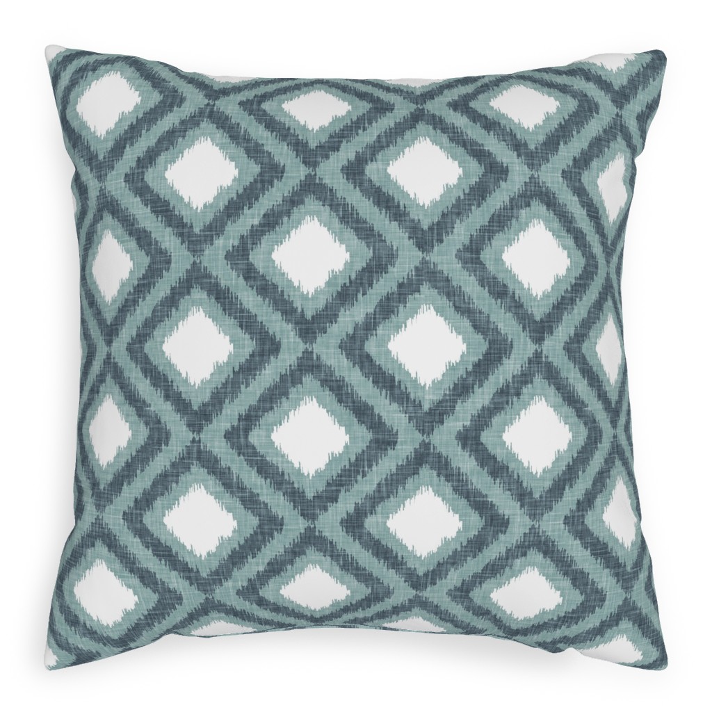 Ikat Diamonds - Dusty Blue Pillow, Woven, Beige, 20x20, Single Sided, Blue, True Blue