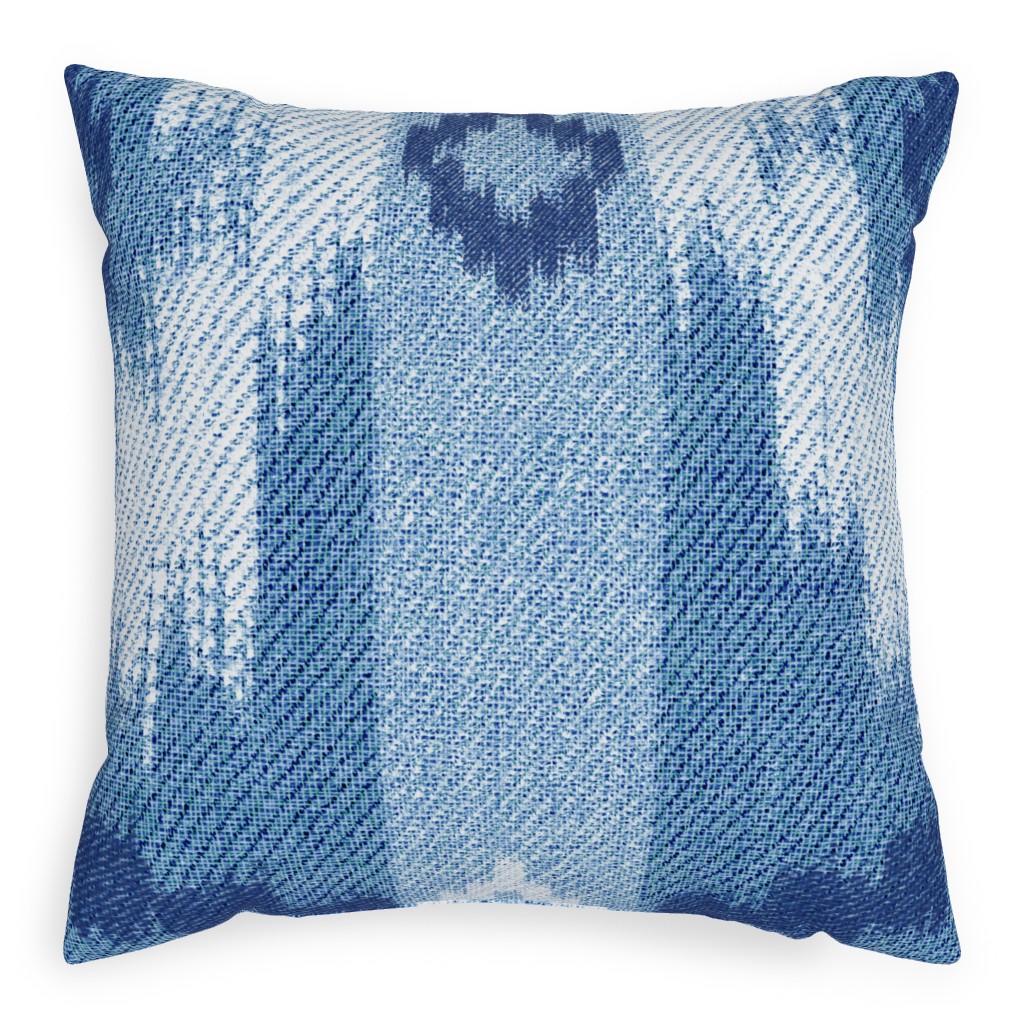 Blue Ikat Pillow, Woven, Beige, 20x20, Single Sided, Blue