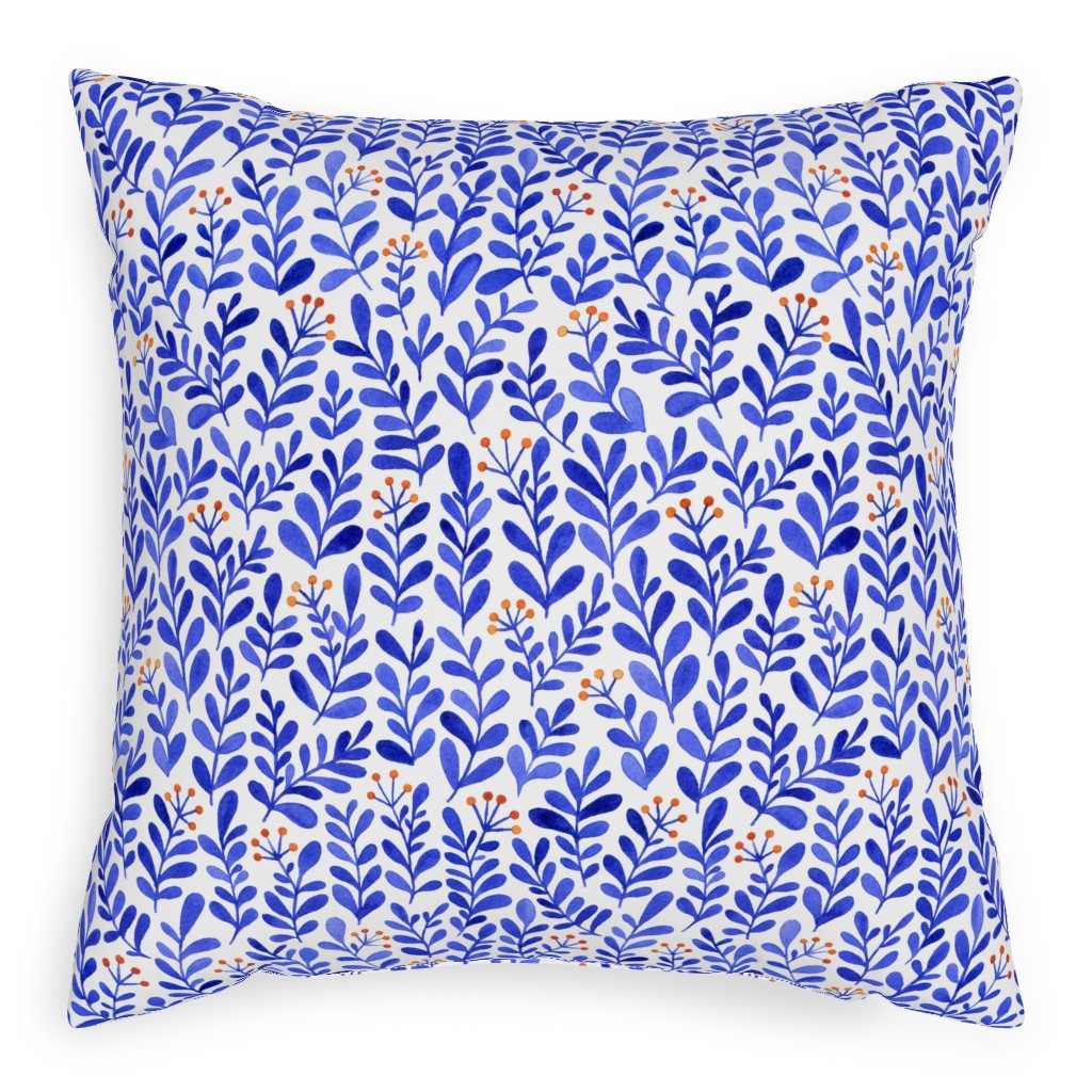 Leaves - Blue Pillow, Woven, Beige, 20x20, Single Sided, Blue, True Blue