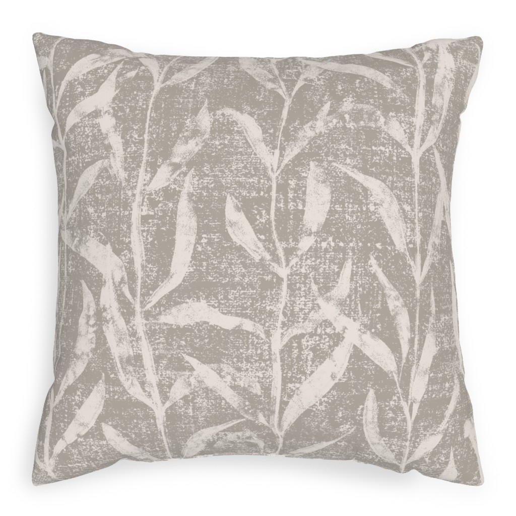Grass Cloth With Leaves - Gray and Cream Pillow, Woven, Beige, 20x20, Single Sided, Beige