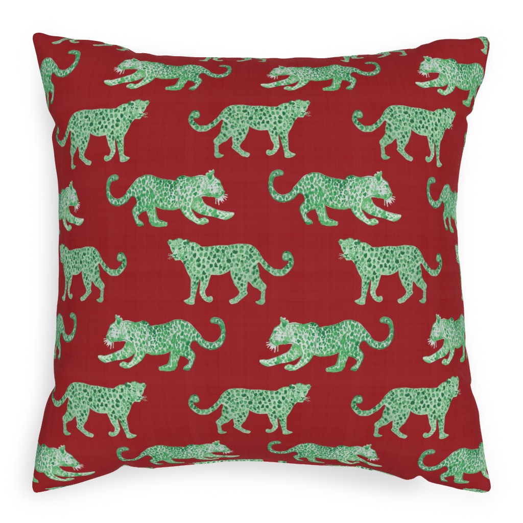 Leopard Parade Pillow, Woven, Beige, 20x20, Single Sided, Red