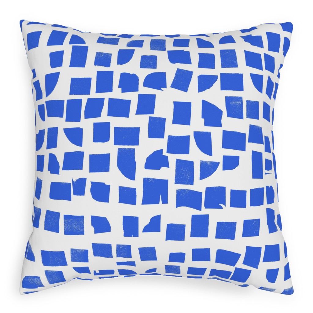Blue Check Pillow, Woven, Beige, 20x20, Single Sided, Blue