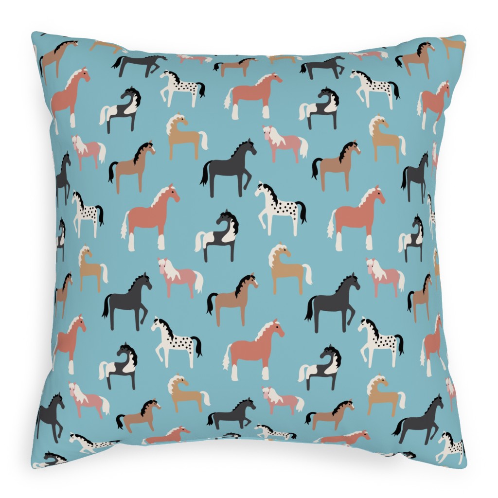 Horse Party Pillow, Woven, Beige, 20x20, Single Sided, Blue