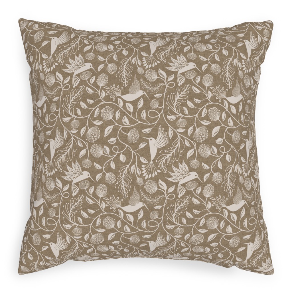 Papercutting Floral and Hummingbirds - Neutral Pillow, Woven, Beige, 20x20, Single Sided, Beige, Pearl