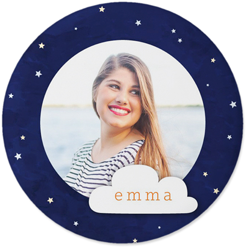Moon And Stars Night Sky Pins, Large Circle, Blue, navy