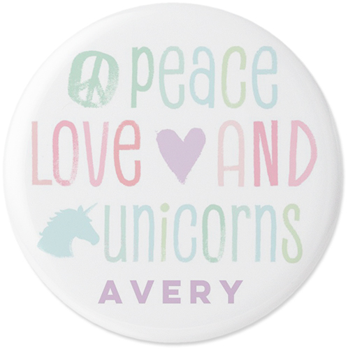 Princess Unicorn Pins, Large Circle, White