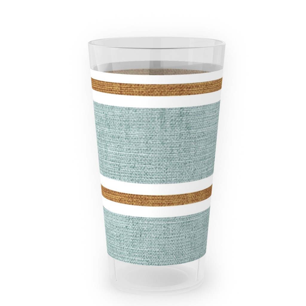 Stripes, Magnolia Flowers Coordinate - Rust on Blue Outdoor Pint Glass, Green