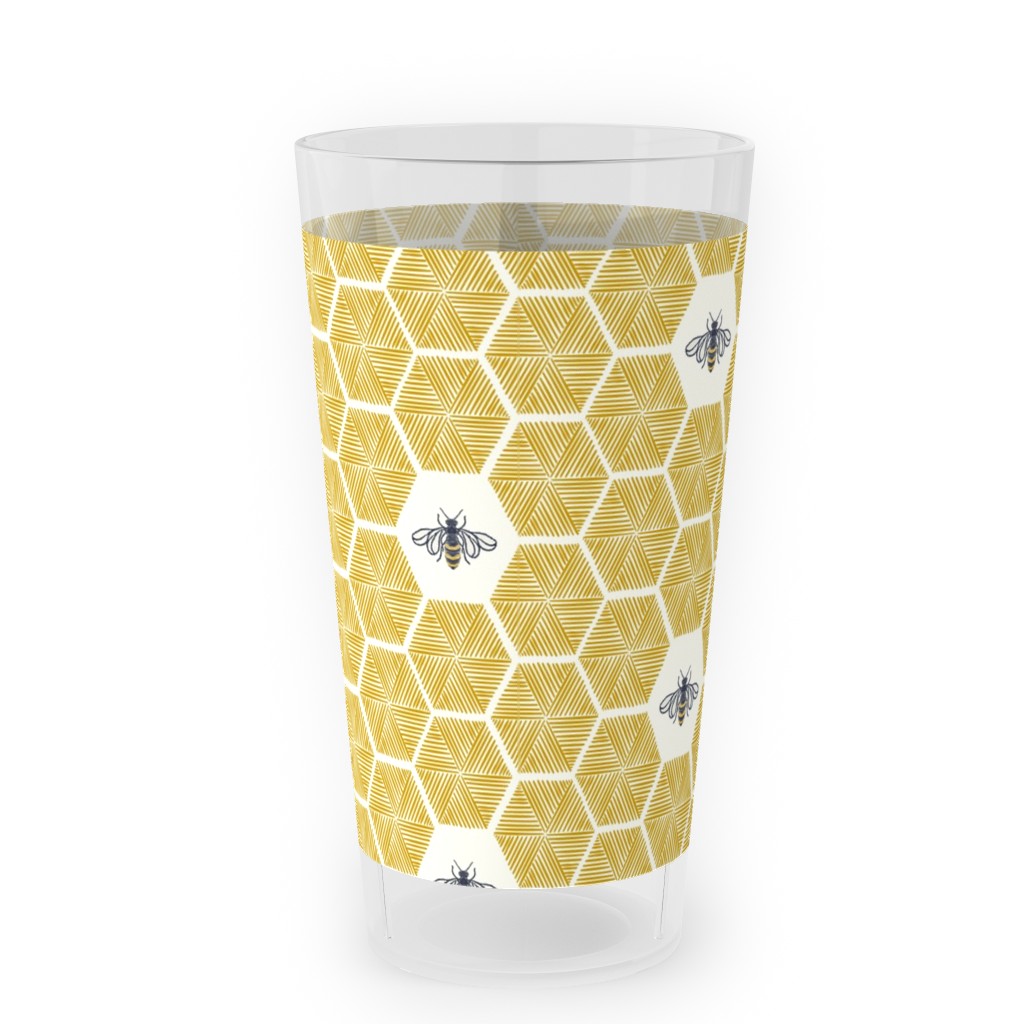 Bees Stitched Honeycomb - Gold Outdoor Pint Glass, Yellow