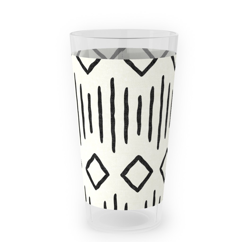 Diamond Fall - Mud Cloth - Onyx on Bone - Mudcloth Farmhouse Tribal - Lad19bs Outdoor Pint Glass, Beige