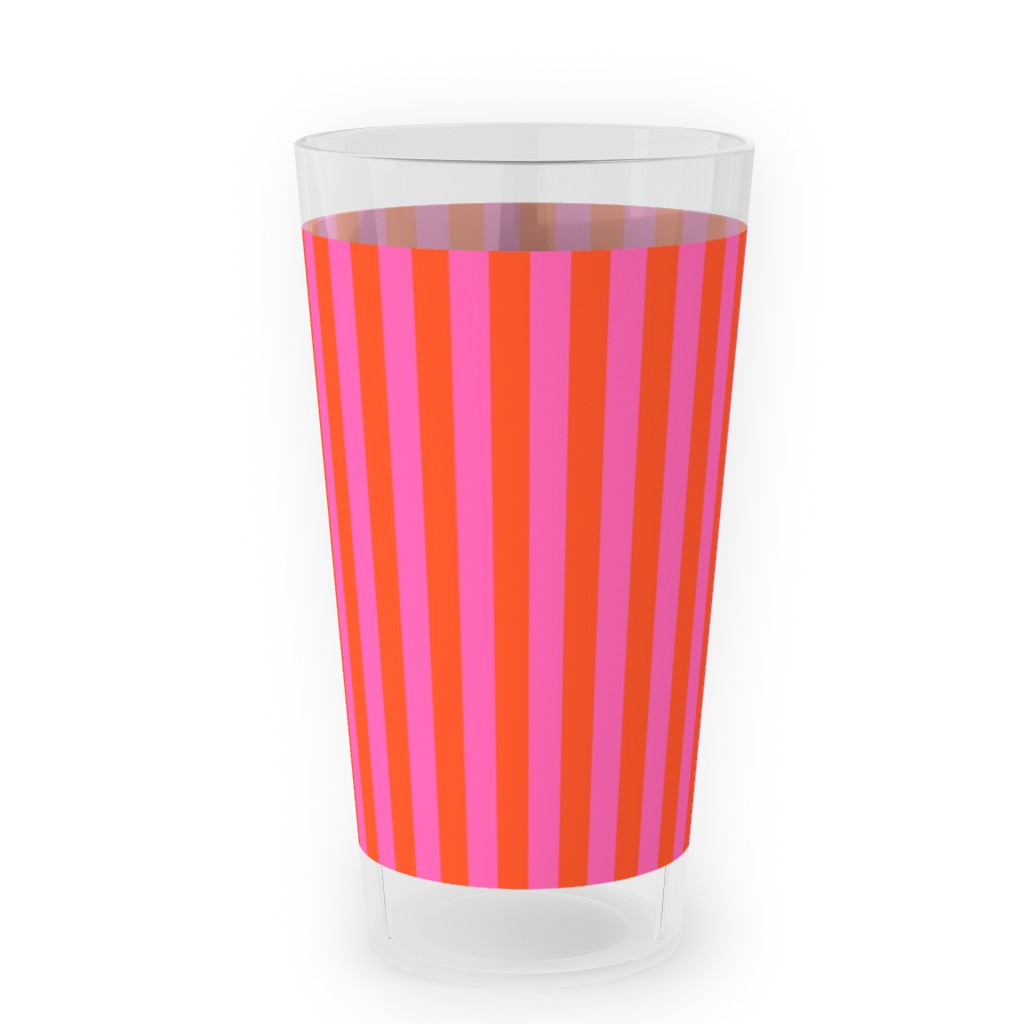 Piccadilly Pinstripes in Mod - Orange and Pink Outdoor Pint Glass, Pink