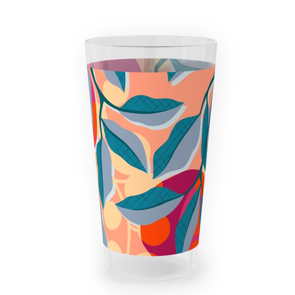 Retro Pomegranate- Pink and Blue Outdoor Pint Glass, Multicolor