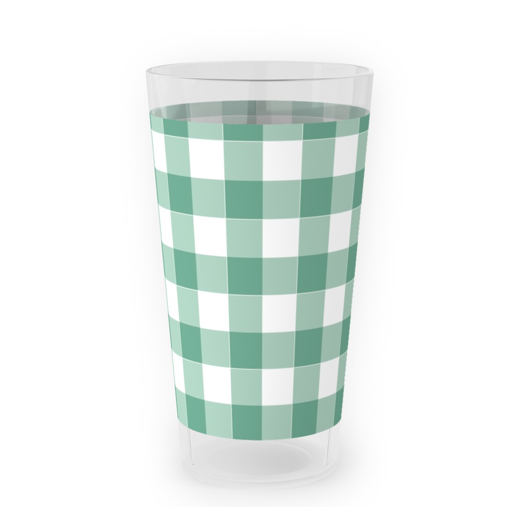 Simple Gingham Outdoor Pint Glass, Green