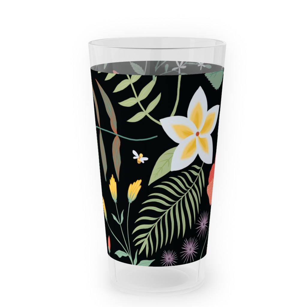 Hawaii Floral - Black Outdoor Pint Glass, Multicolor