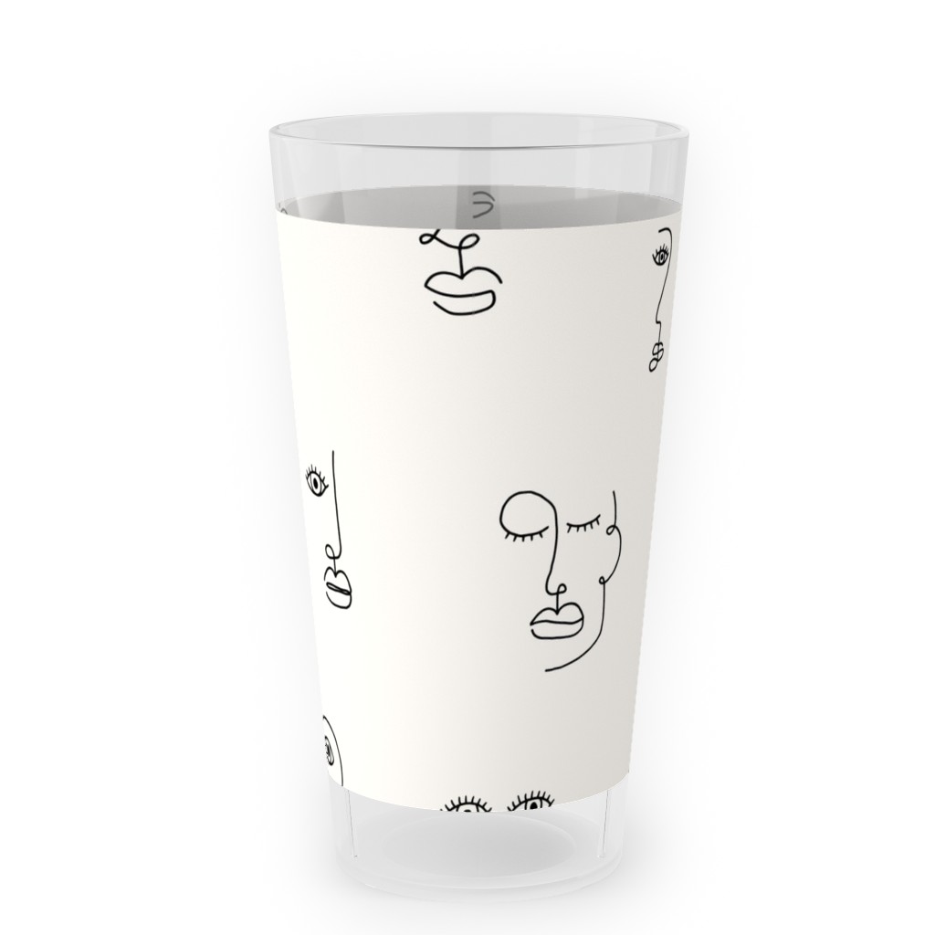 Minimalist Feminist Faces - Line Drawing Outdoor Pint Glass, Beige
