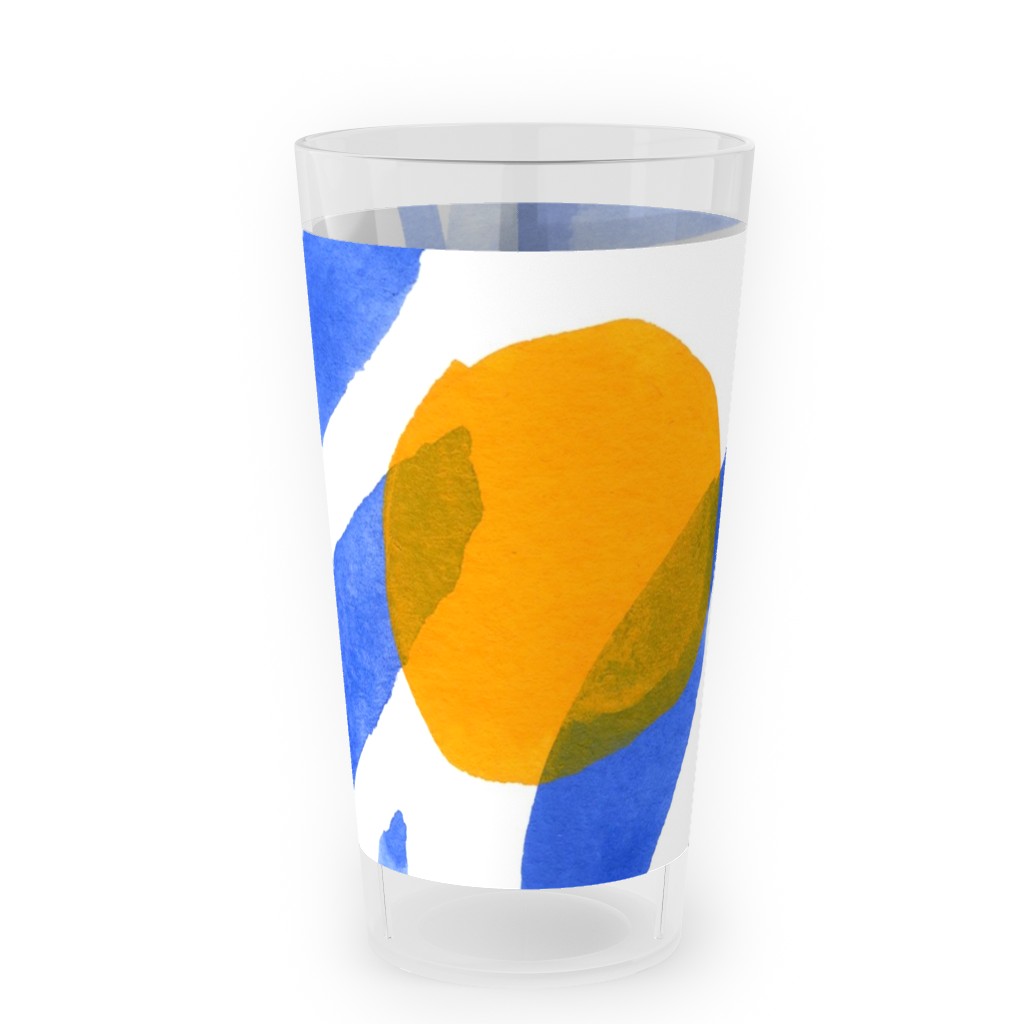 Modern Lemons Block - Blue and Orange Outdoor Pint Glass, Blue
