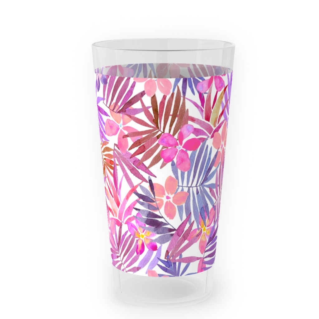 Watercolor Tropical Vibes - Pink Outdoor Pint Glass, Pink