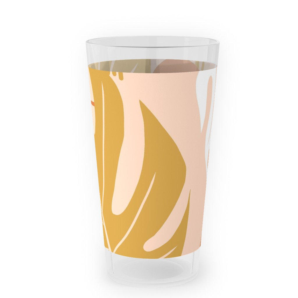 Paradiso - Tropical Palm Fronds - Golden Blush Outdoor Pint Glass, Pink