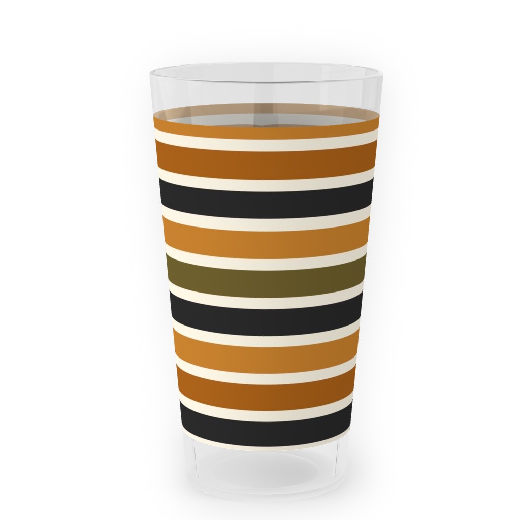 Halloween Stripes With Orange and Olive Green Outdoor Pint Glass, Orange