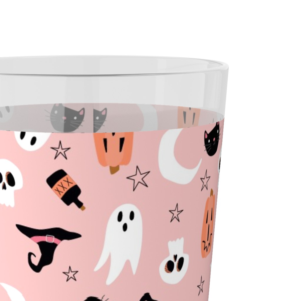 Pink Ghost Halloween Glass Iced Coffee Cup With Bamboo Lid & Glass