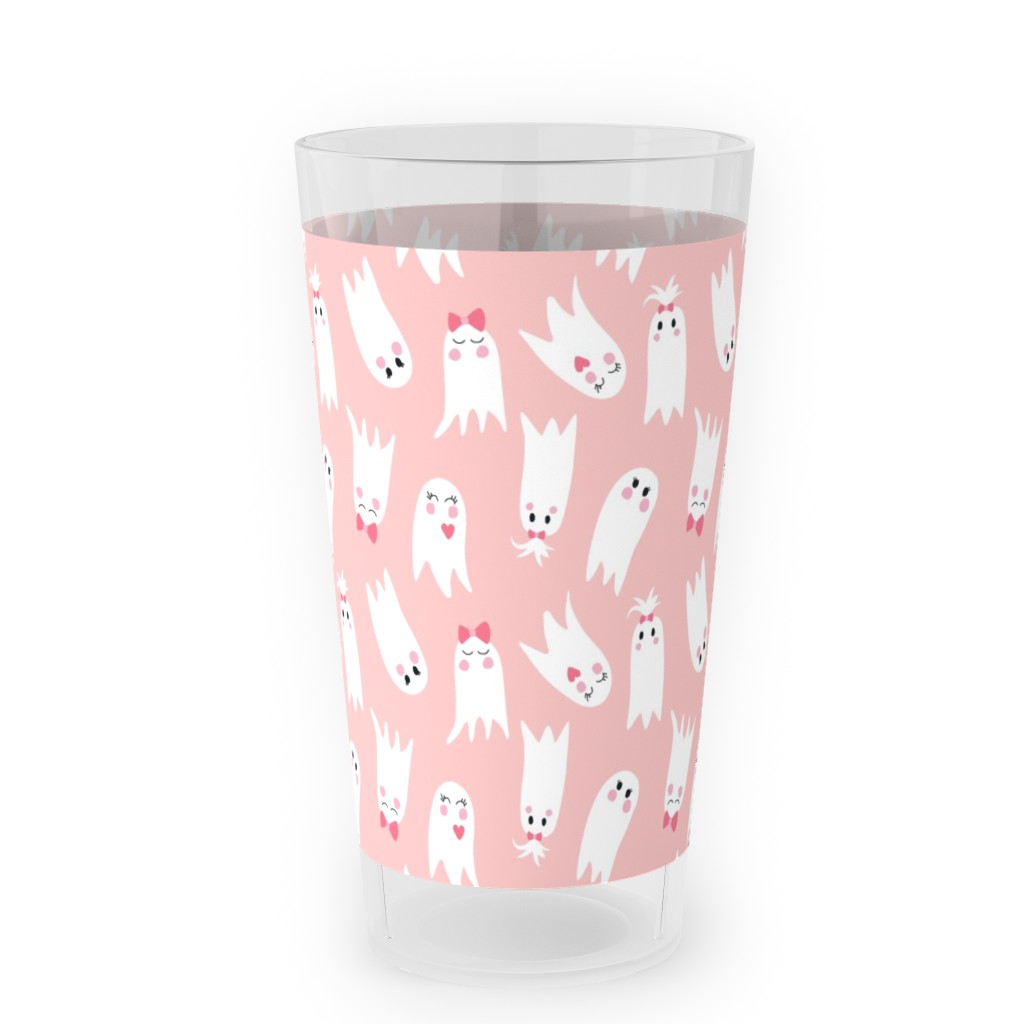 Sweet White Ghosts on Pink Outdoor Pint Glass, Pink