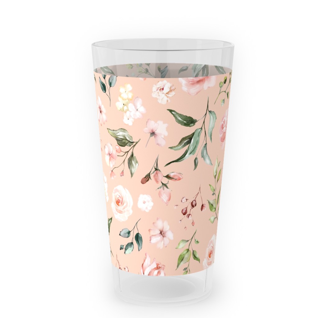 Celestial Rose Floral - Blush Outdoor Pint Glass, Pink