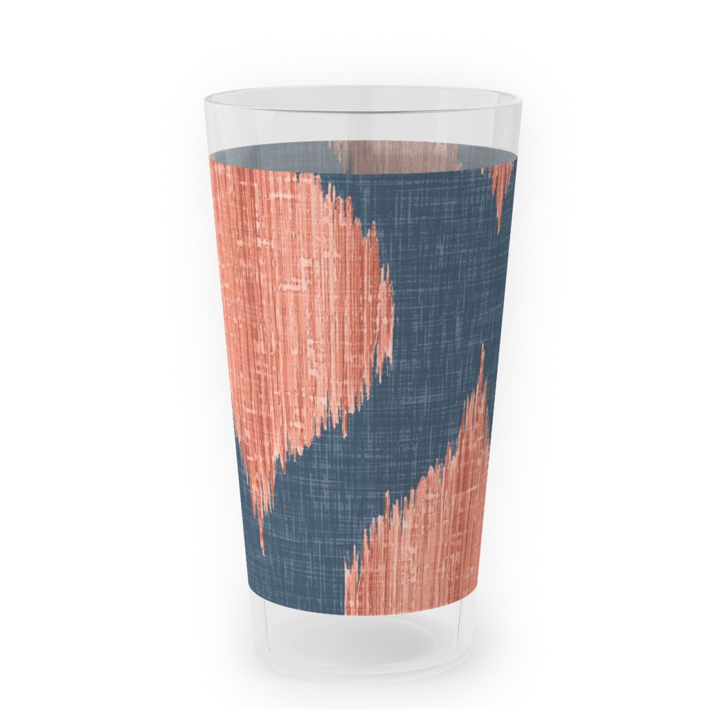 Lela Ikat - Navy and Coral Outdoor Pint Glass, Blue