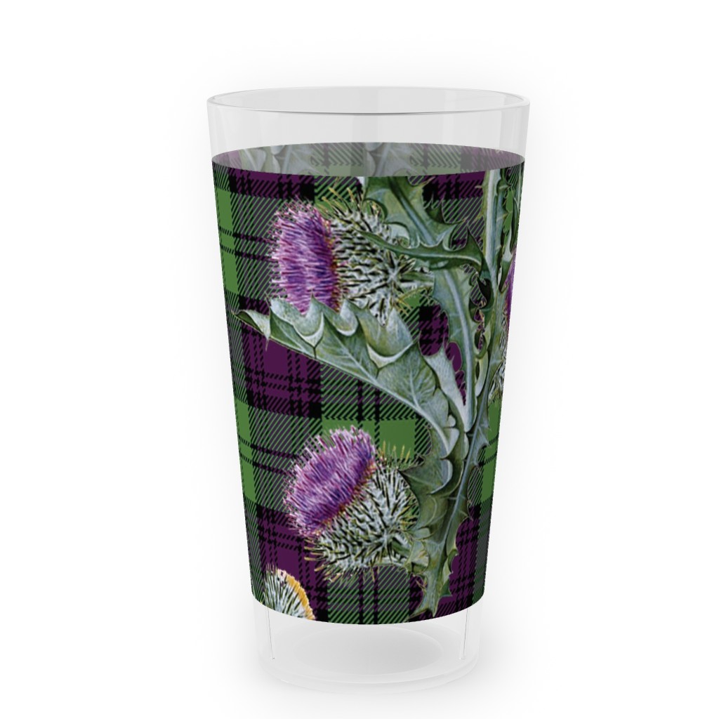Feochadan Tartan - Green and Purple Outdoor Pint Glass, Green